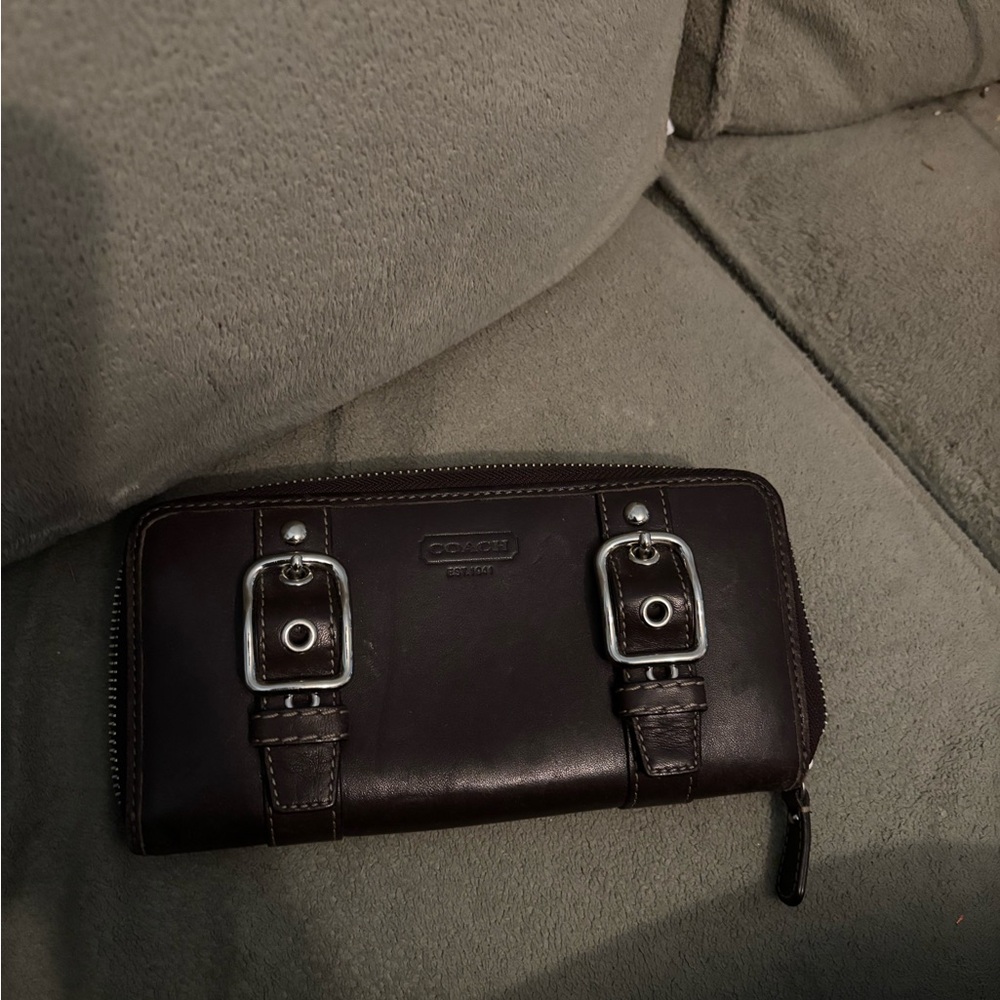 Coach Madison Brown Leather Buckle Zip Around Wallet